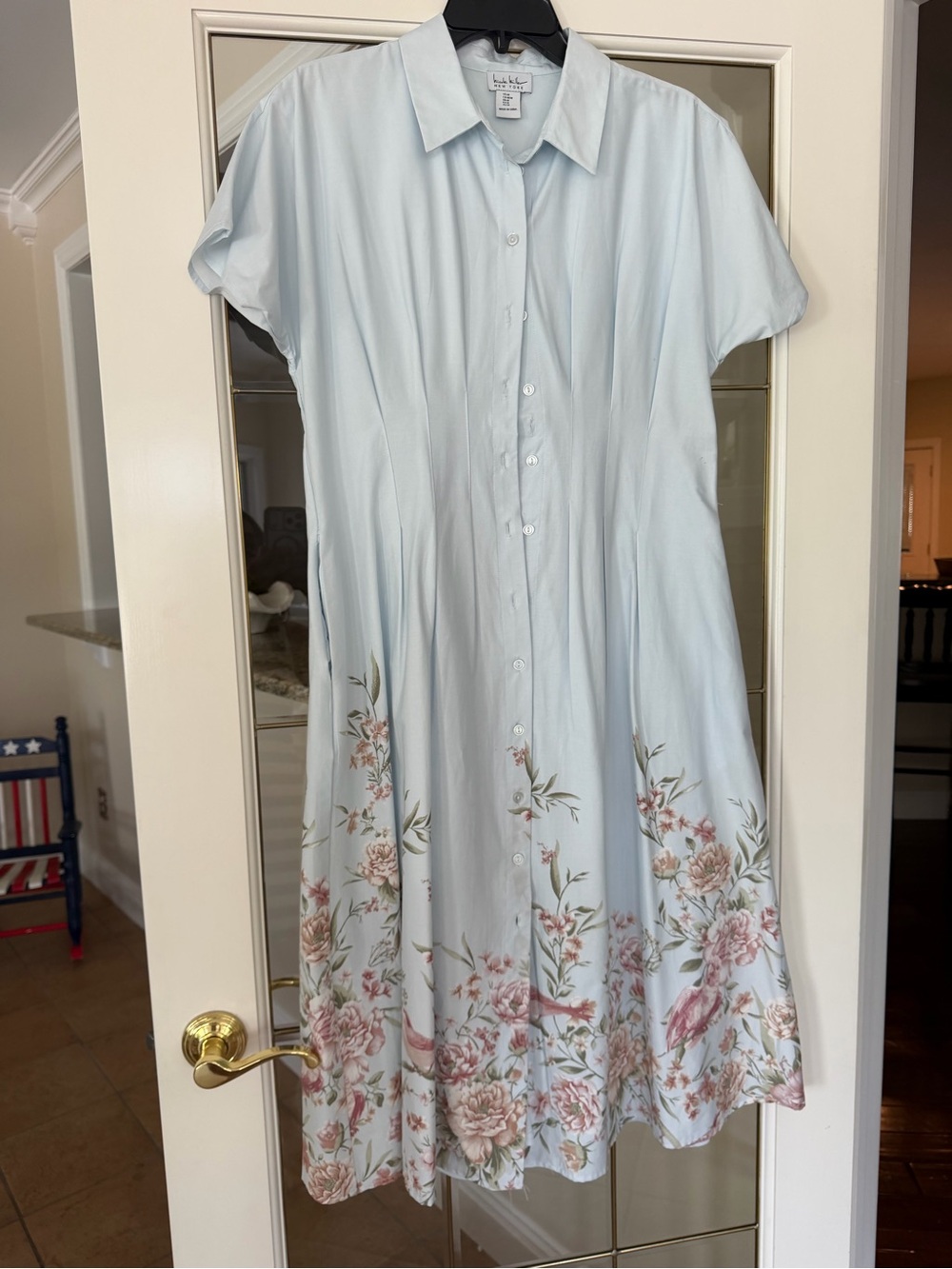 Nicole Miller Pale Blue Floral Midi Shirt Dress